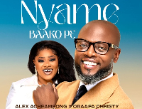 Obaapa Christy (in white suit) and Alex Acheampong in (brown suit) on cover art for 'Nyame baako pɛ'