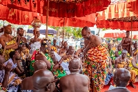 Dr Matthew Opoku Prempeh paying homage to the Otumfuo