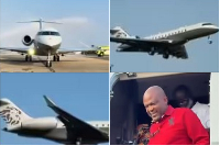 Scene from the arrival of Ibrahim Mahama's new private jet – Bombardier Global 6500