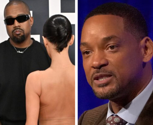 Kanye West and his wife Bianca Censori (L), and Will Smith (R)