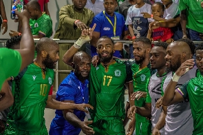 Comoros players after scoring