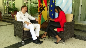 German Ambassador to Ghana, Daniel Krull seated with Doreen Abanema Abayaa