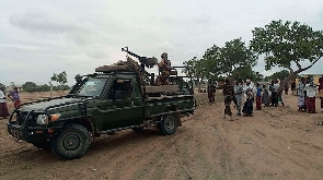 Soldiers patrolling the streets of Kotile town on the Garissa-Lamu-Somalia border in Kenya