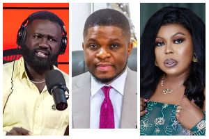 A photo collage of Okatakyie, Sammy Gyamfi and Afia Schwarzenegger