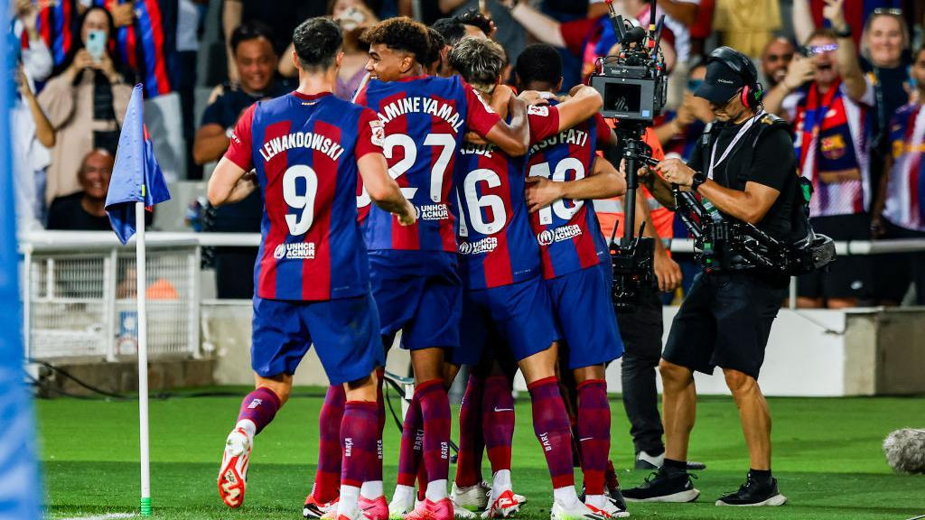 Yan wasan Barcelona a cikin murna