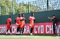 Gaspar with the goalkeepers at the Black Stars camp