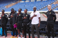 Black Stars coach Otto Addo (in white attire) and his technical staff