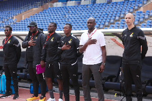 Black Stars coach Otto Addo (in white attire) and his technical staff