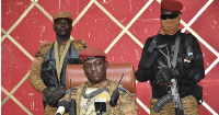 Security Minister Mahamadou Sana bin announce di foiling of di coup on television on Monday
