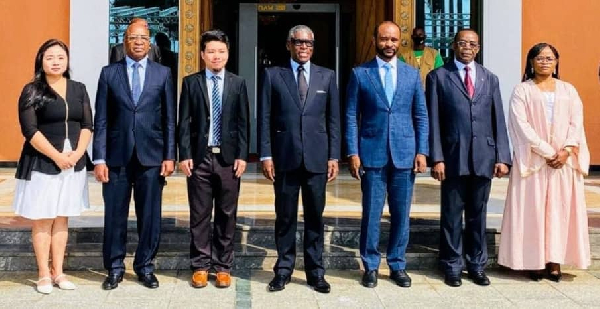 Equatorial Guinea Vice President Obiang Mangue (middle) standing with Chinese investors