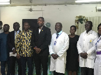 Dr. Bernard Okoe-Boye (Middle) with Dr Patrick Kumah Aboagye and management of Tema Hospital