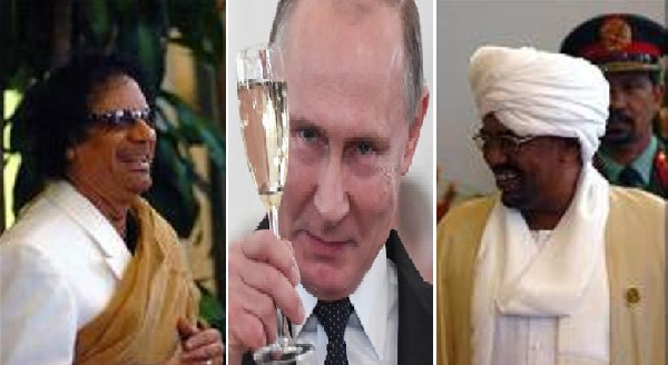 L-R: Muammar Gaddafi, Vladimir Putin and Omar Al Bashir