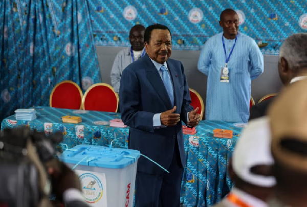 Cameroonian President Paul Biya, 92, has reacted after voting in Yaoundé for his eighth term