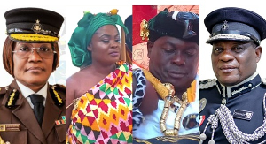 (From Left) Ghana Prisons Boss, Abamba Queen Mother, Nana Owusu Sahkofi, IGP Yohuno (From Left) Ghana Prisons Boss, Abamba Queen Mother, Nana Owusu Sahkofi, IGP Yohuno
