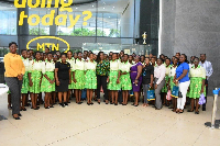 A group picture with the Girls in ICT from Aburi SHS at MTN House