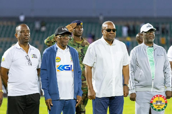 L-R: Alex Apau Dadey, Speaker Bagbin, President Mahama & Acting CJ Baffoe Bonnie