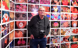 English photographer and artist Martin Parr at his exhibition on December 7, 2024 in Bologna Italy