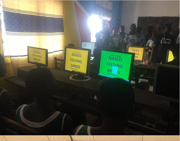 Some students in the Sawla community with their computers from NASCO Feeding Minds