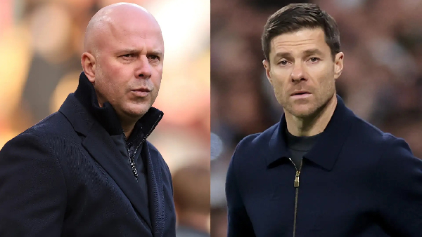 Arne Slot (L) is under pressure as Liverpool approach Xabi Alonso (R)