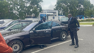 Godfred Yeboah Dame alighting from his Mercedes-Benz at the CID headquarters