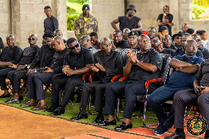 Dr Amoakohene (in shades) was among the dignitaries who visited the bereaved families