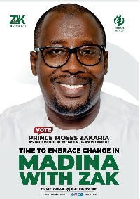Prince Moses Zakaria, is an independent parliamentary candidate for the Madina Constituency