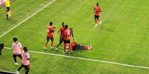 Kotoko (Ghana Select side) players celebrating their goal