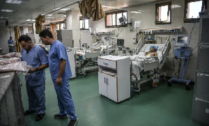 Doctors treat injured patients at Nasser Hospital in Khan Younis