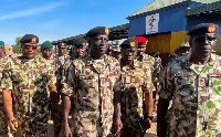 Nigeria's Chief of Army Staff, Lieutenant-General Waidi Shaibu, arrives to inspect troops