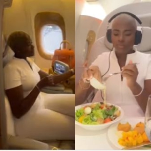 Fella Makafui enjoys her business class trip