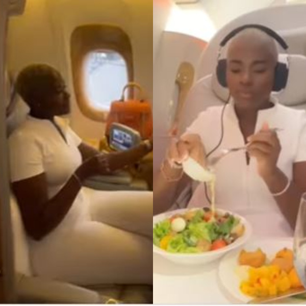 Fella Makafui enjoys her business class trip