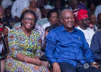 Joyce Bawah Mogtari (L) and President John Dramani Mahama