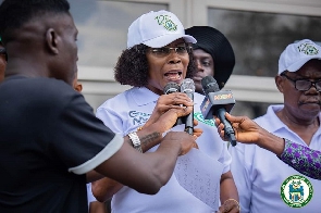 Mayor of Accra, Hon Elizabeth Kwatsoe Tawiah Sackey speaking to the press