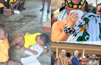 A file photo of school children on the floor and Nana Ekow Ankama I