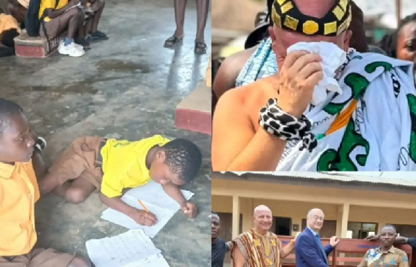 A file photo of school children on the floor and Nana Ekow Ankama I