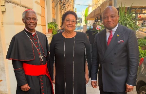 Dorcas Ocran (M) in a pose with Cardinal Turkson (L) and Okudzeto Ablakwa (R)