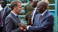 The French president (L) is in Kenya, co-hosting the Africa Forward Summit with his Kenyan counterpa