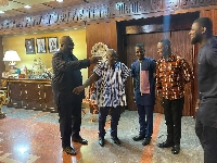 President Akufo-Addo and Joe Ghartey, shaking hands during the visit