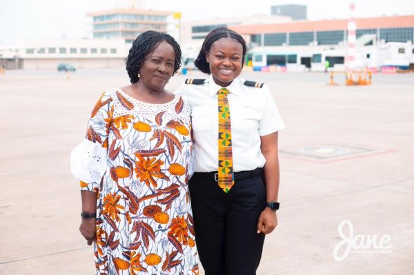 Prof. Naana Jane Opoku-Agyemang (L) with a female pilot