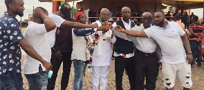 NDC parliamentary aspirant for Asawase constituency,  Dr. Williams Atta Owusu with his supporters