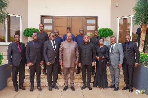 President John Mahama in the centre, and Rev Stephen Wengam on his left