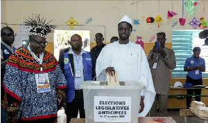 Senegalese Presidential Bassirou Diomaye Faye casts his ballot during snap legislative elections in