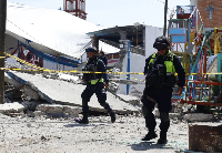 Mexican State Police officers inspect the site of the fireworks blast on September 6, 2026