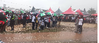 Some of the supporters in the rain