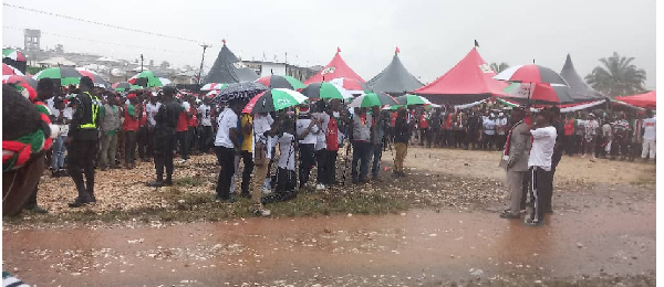 Some of the supporters in the rain