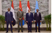 Sudanese, Eritrean, Egyptian and Somali leaders pose for a group photo during quadrilateral  summit