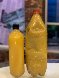 River Pra in bottles, September 2022 (Left) vs April 2023 (Right)