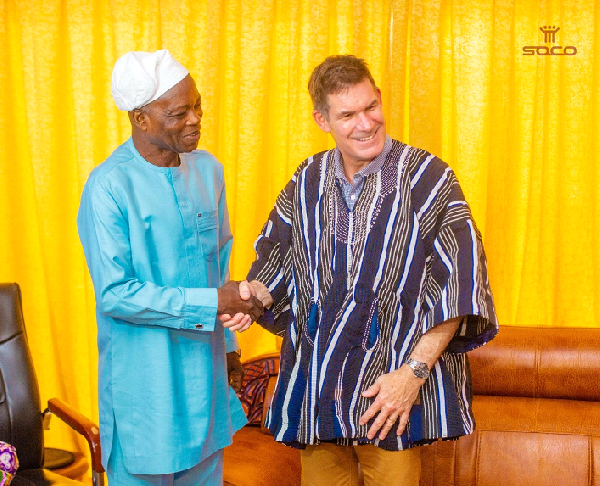 Northern Regional Minister, Ali Adolf [L], and World Bank's Robin Mearns