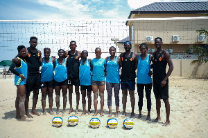 Players of the Ghana National Volleyball team engaging in a training session