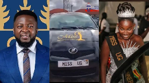 Guru (L) presented winner of the Miss UG 2025 a black Toyota Vitz